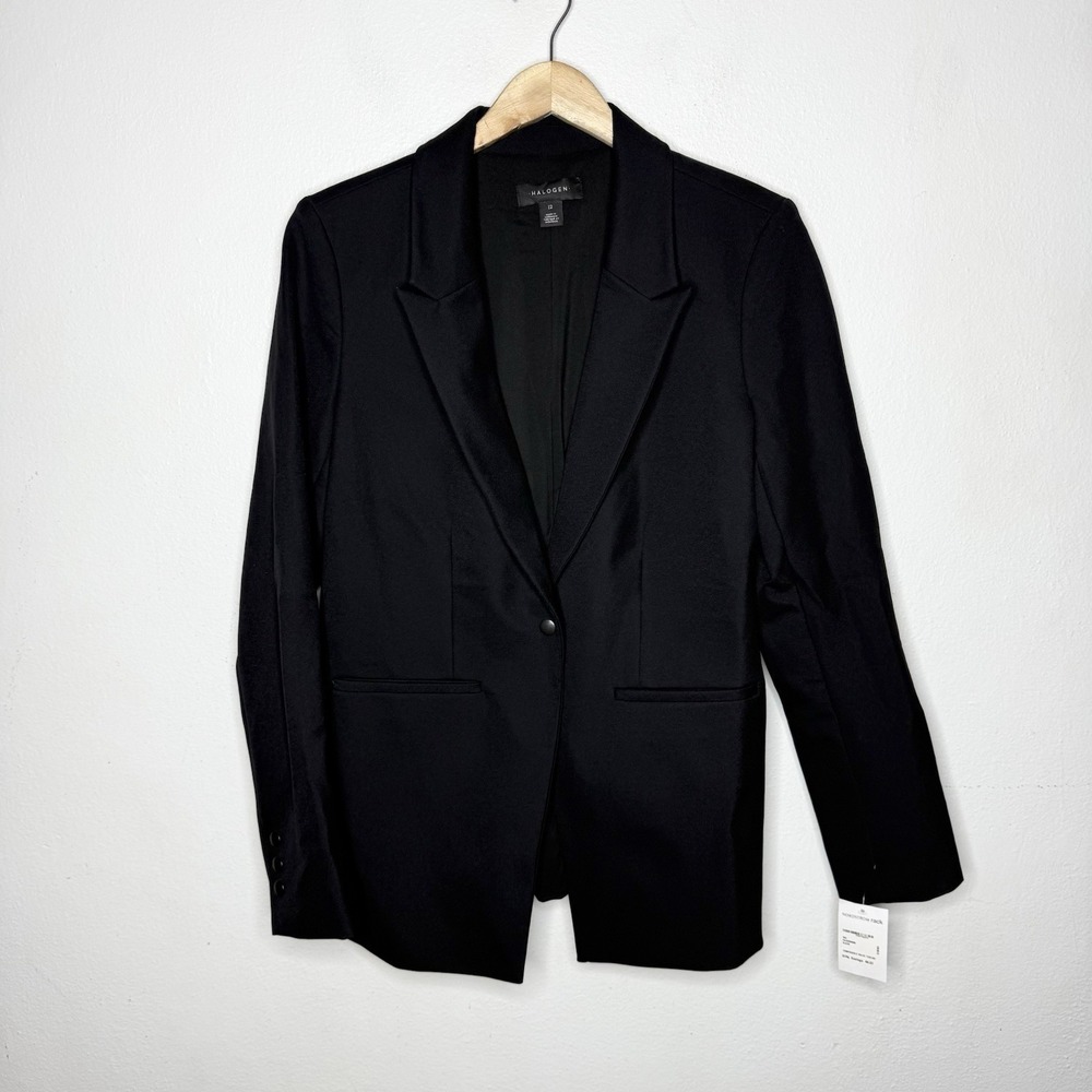 New Halogen Nordstrom Black Single Snap Stretch Blazer Business Womens 12